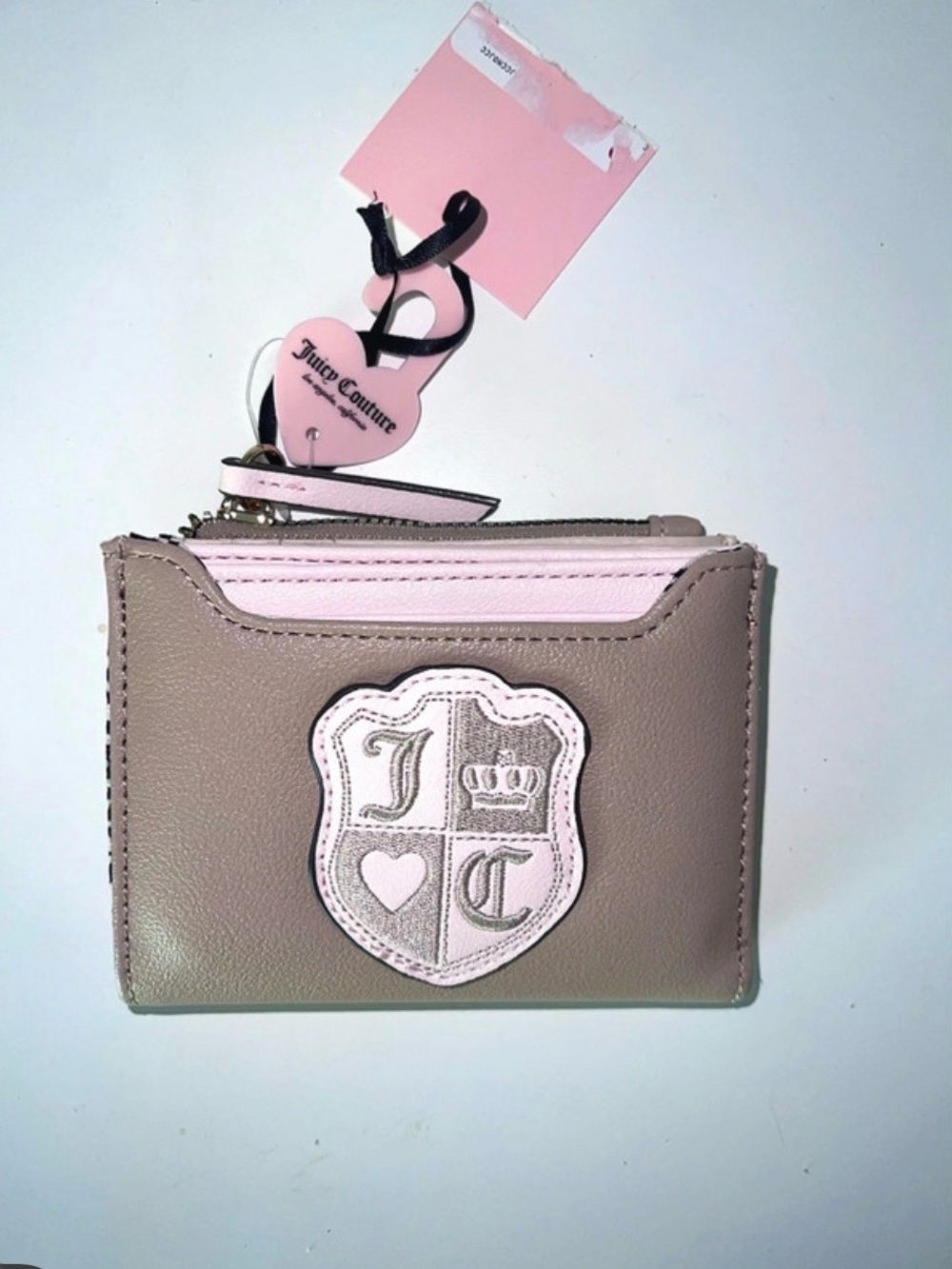 Juicy Couture Pink & Taupe Leather Crest Card Wallet with Removable Card Case